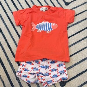 Monsoon Red Fish Print T-Shirt and Shorts Set